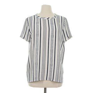 LOFT Women's White Striped Button Back Short Sleeve Blouse Top